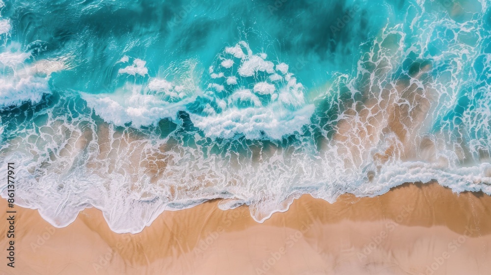 Obraz premium Waves with beach background top view. Holidays illustration generated by ai