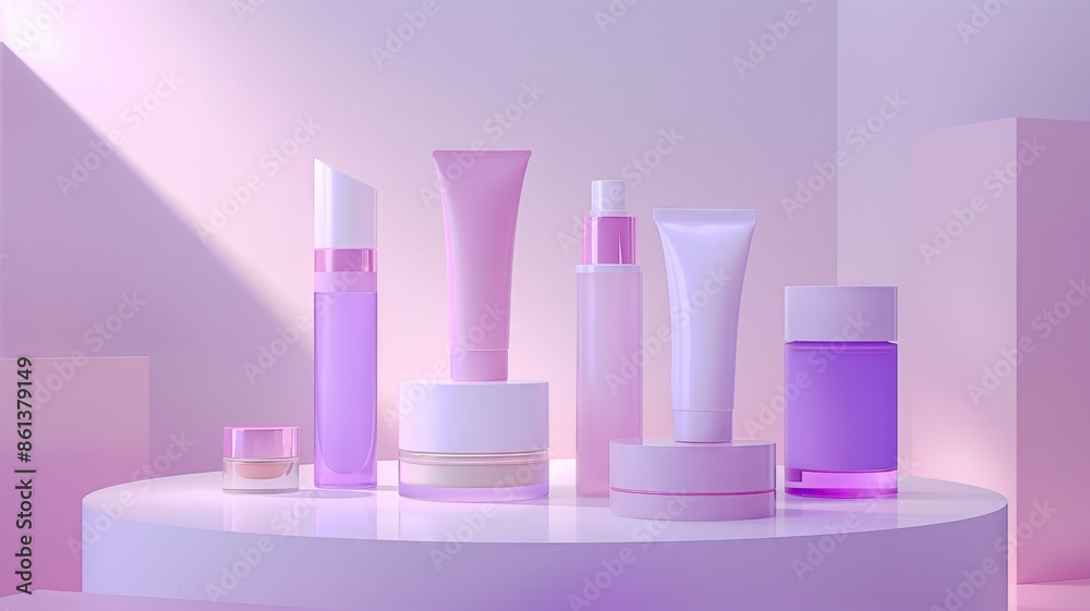 Set of Elegant 3D Skincare Products on Display Set of Elegant 3D Skincare Products on Display