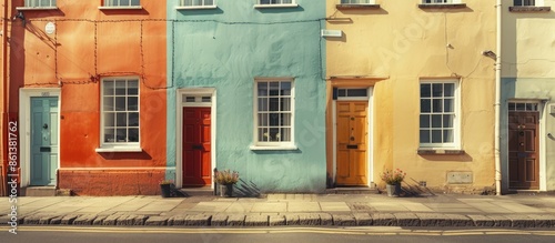 Georgian era town houses in a row, with clear copy space image.