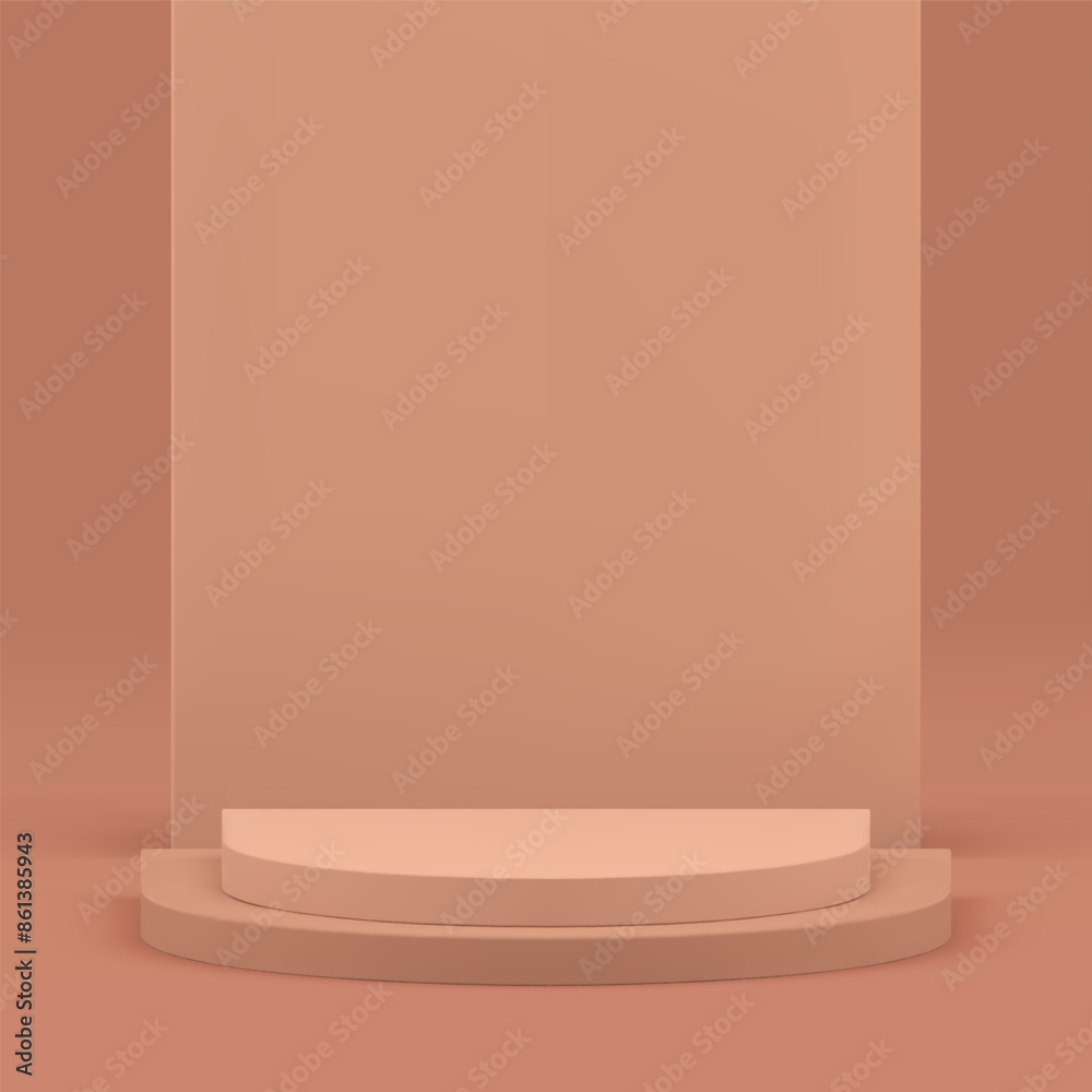 Beige 3d semi circle podium pedestal with wall background realistic vector illustration Beige 3d semi circle podium pedestal with wall background realistic vector illustration