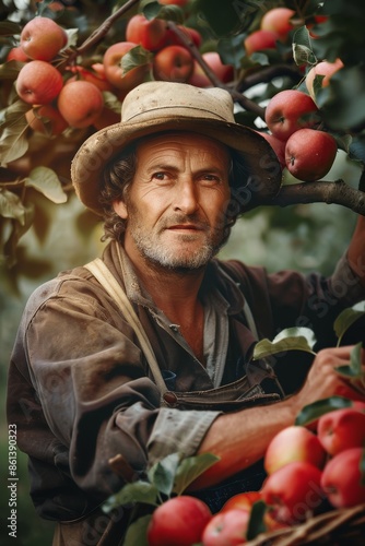 Farmer harvesting apples Generative AI