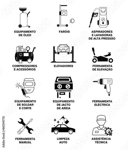 Icons máquinas e ferramentas para oficinas auto