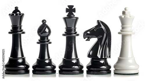 Elegant Chess Pieces on White Background Showcasing Strategic Gameplay and Minimalist Design