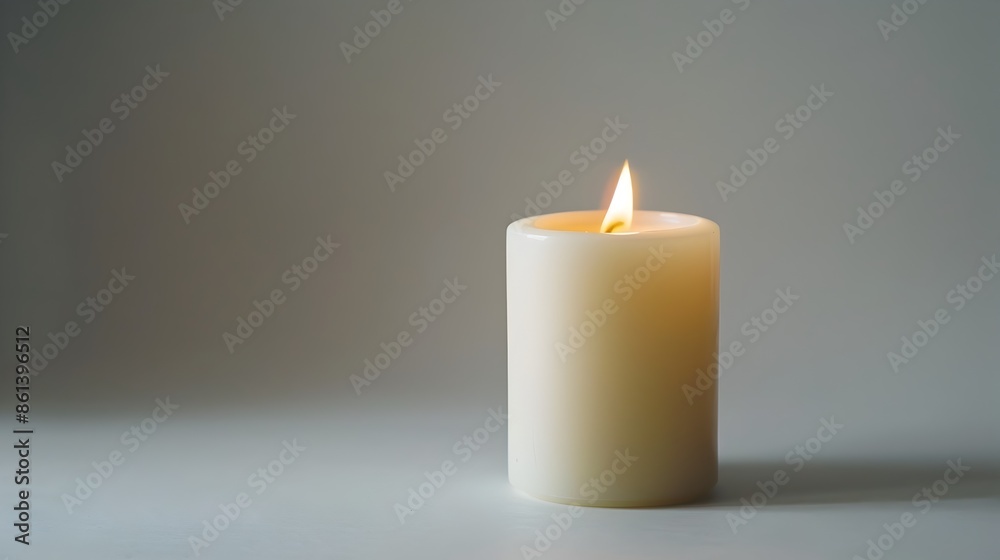 Single White Candle with Delicate Flame on Isolated White Background Symbolizing Peace and Tranquility Single White Candle with Delicate Flame on Isolated White Background Symbolizing Peace and Tranquility