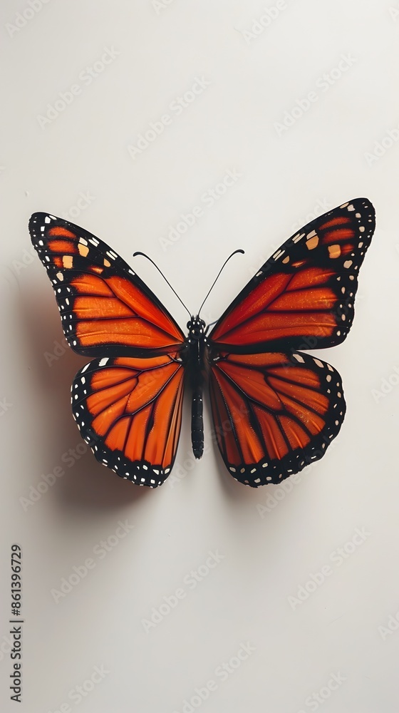 Obraz premium Magnificent Monarch Butterfly with Detailed Vibrant Wings Showcased Against a Clean White Background