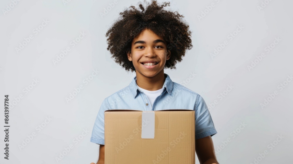 The boy with cardboard box The boy with cardboard box