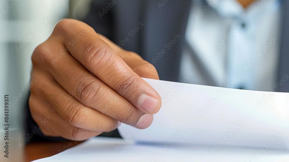 Closeup of a hand checking off a candidate, decisive election vote Closeup of a hand checking off a candidate, decisive election vote