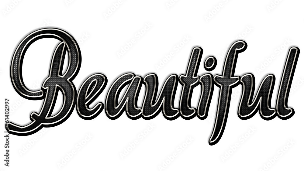 black metal 3d design of word Beautiful on white background. black metal 3d design of word Beautiful on white background.