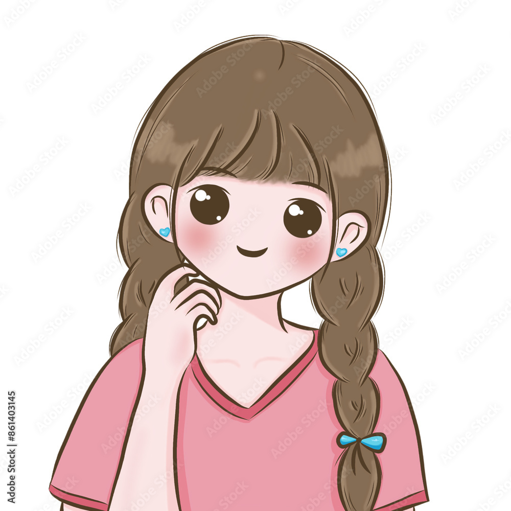 Photo of a beautiful young girl with braided hair wearing a pink shirt, posing for a photo Photo of a beautiful young girl with braided hair wearing a pink shirt, posing for a photo
