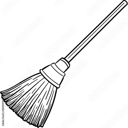Elegant vector broom outline icon for cleaning-themed designs
