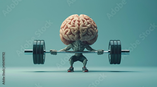 Picture of a bodybuilder brain lifting barbell weight