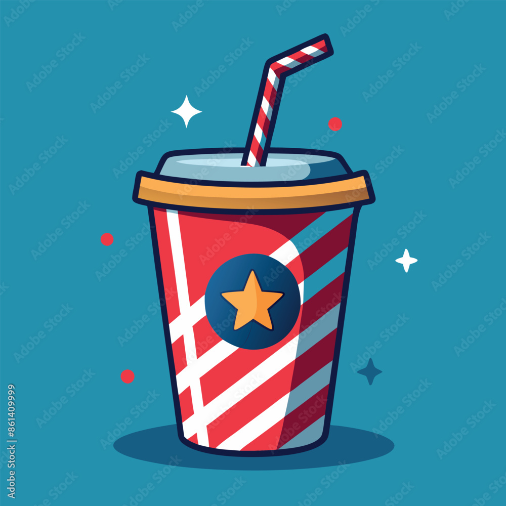 Obraz premium Movie tickets and paper with realistic symbols straw-equipped soda glass 