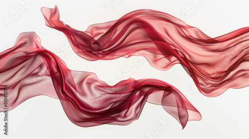 A set featuring beautiful delicate red silk floating gracefully on a white background. Perfect for various design applications.