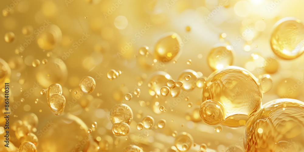 Skin care cosmetics solution. Golden oil bubbles Skin care cosmetics solution. Golden oil bubbles