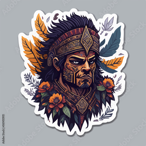 A fierce Aztec warrior logo, showcasing a tribal warrior adorned with traditional armor and feathers, radiates strength and cultural pride, perfect for a powerful avatar.