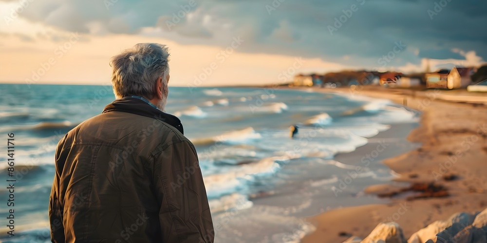 A widower revisits seaside town waves evoke memories of his honeymoon. Concept Revisiting Memories, Seaside Town, Widow's Journey, Honeymoon Flashback, Waves of Emotions A widower revisits seaside town waves evoke memories of his honeymoon. Concept Revisiting Memories, Seaside Town, Widow's Journey, Honeymoon Flashback, Waves of Emotions