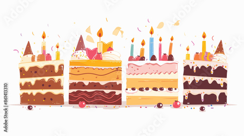 Delectable Ensemble Of Cake Slices Adorned With Flick
