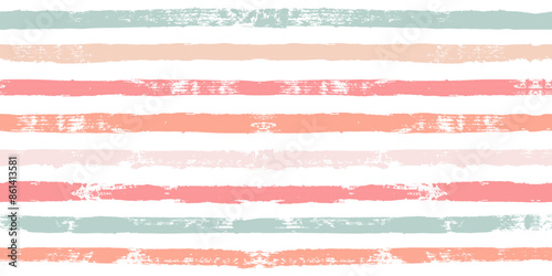 Hand drawn vector stripes pattern seamless. Pink, orange and green girly stripe background, pastel brush strokes, cute baby paintbrush line backdrop