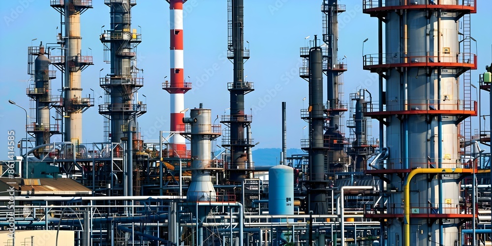 Overview of an Oil Refinery Plant in the Petroleum Industry. Concept Oil Refinery Plant, Petroleum Industry, Production Process, Environmental Impact, Safety Regulations Overview of an Oil Refinery Plant in the Petroleum Industry. Concept Oil Refinery Plant, Petroleum Industry, Production Process, Environmental Impact, Safety Regulations