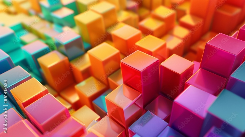 Obraz premium A of cubes in vibrant jewel tones bringing life and energy to the monochromatic background.