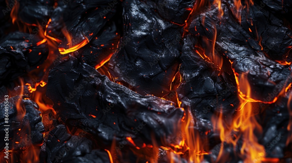 Design for poster or advertising of barbecue and grilling food with black glowing charcoal on fire. Design for poster or advertising of barbecue and grilling food with black glowing charcoal on fire.