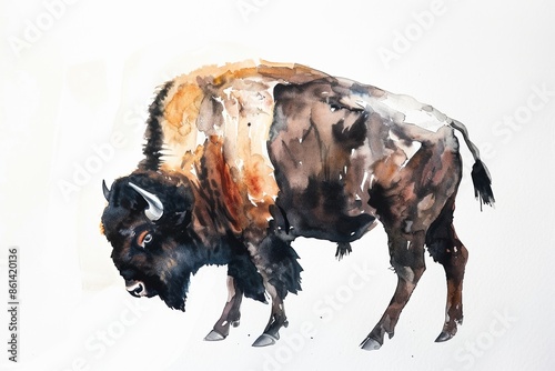 Watercolor Bison: Strength and Wilderness with Copy Space photo