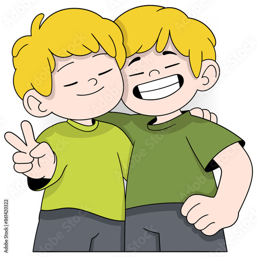 Cheerful Twin Brothers Bonding