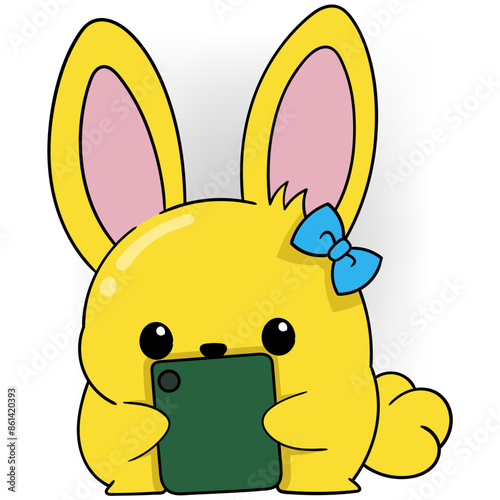 Adorable Bunny Playing with Phone