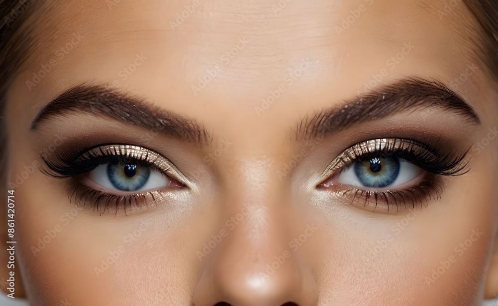 Close-up of young attractive woman with stunning professional makeup with very beautiful eyes, eyebrows and eyelashes, radiant womanly and feminine gorgeous look which attract attention Close-up of young attractive woman with stunning professional makeup with very beautiful eyes, eyebrows and eyelashes, radiant womanly and feminine gorgeous look which attract attention