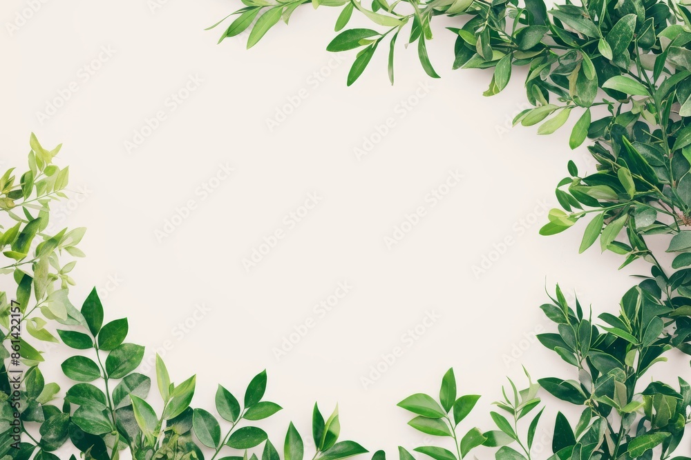 Green Leaf Border on White Background