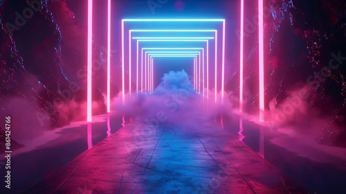 Long hallway neon lights smoke picture