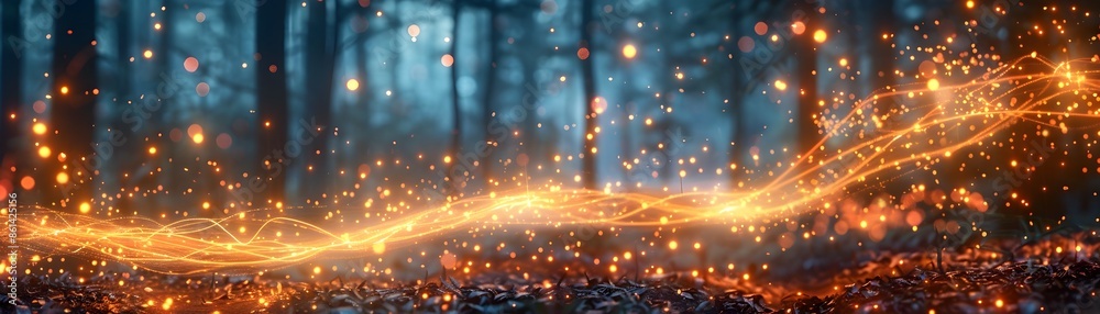 Obraz premium Glowing Electric Currents Surging Through a Mystical Forest Landscape