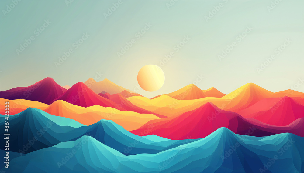 Vibrant, abstract mountains bathed in the warm colors of sunrise create a stunning, surreal landscape that feels both timeless and modern Vibrant, abstract mountains bathed in the warm colors of sunrise create a stunning, surreal landscape that feels both timeless and modern