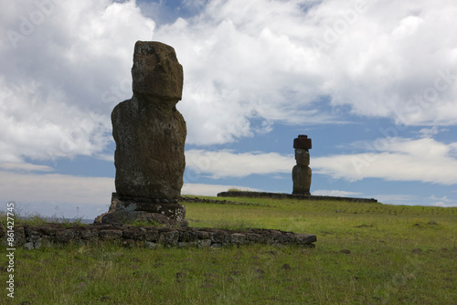 Easter Island Moai on a sunny autumn day view on a sunny spring day photo