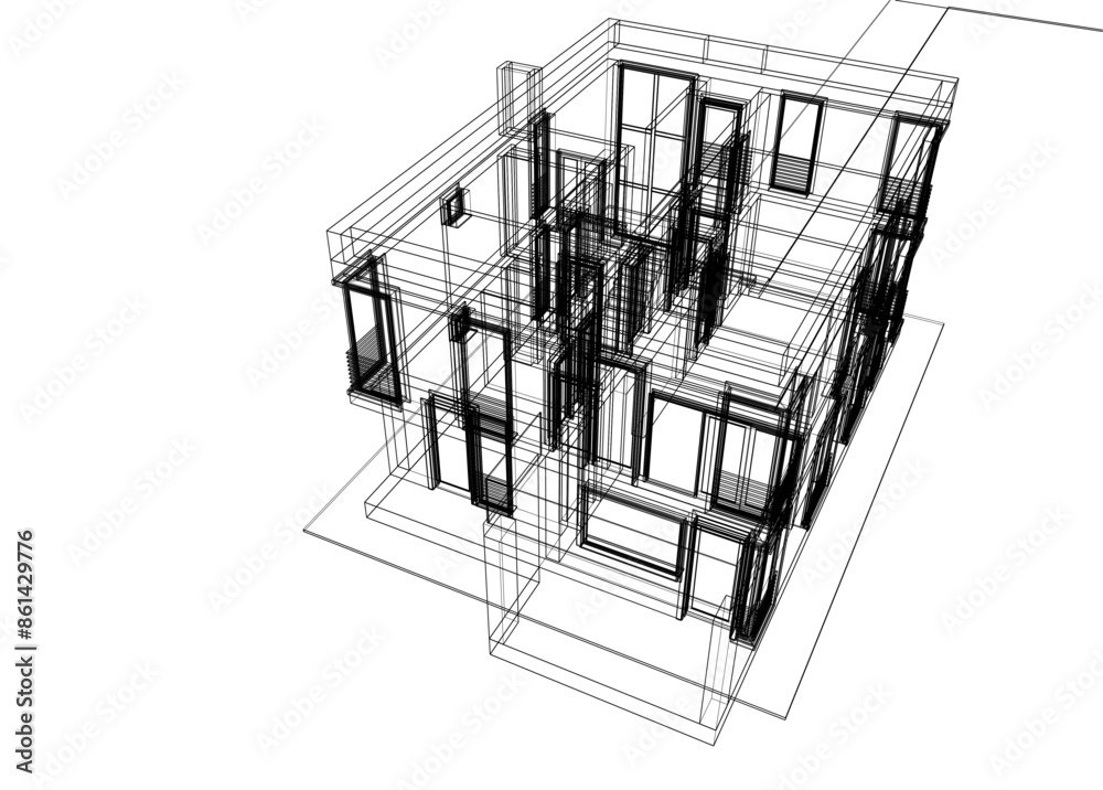 E:house building sketch architectural 3d illustration E:house building sketch architectural 3d illustration