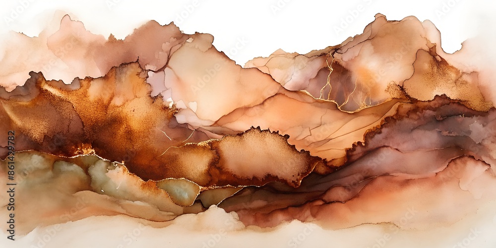A close-up abstract painting with flowing, swirling hues of brown, orange, and gold A close-up abstract painting with flowing, swirling hues of brown, orange, and gold