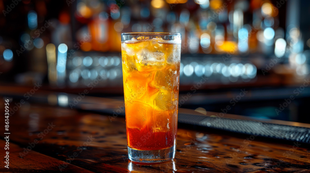 Long Island Iced Tea drink on bar counter Long Island Iced Tea drink on bar counter