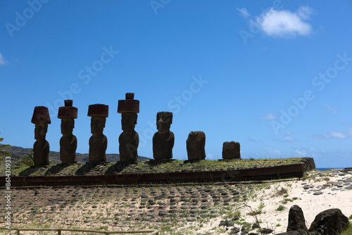 Easter Island Moai on a sunny autumn day view on a sunny spring day