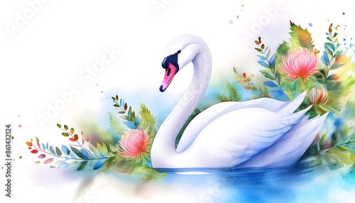 white swan on lake background photo