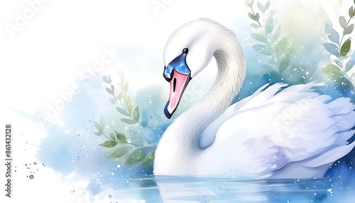 Fototapeta Naklejka Na Ścianę i Meble -  white swan on lake background