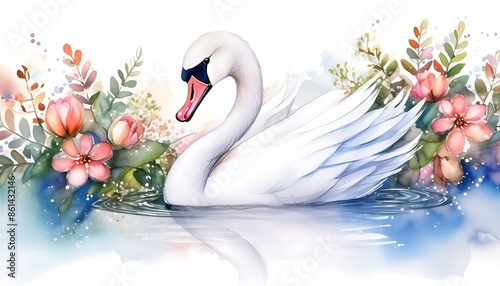 Fototapeta Naklejka Na Ścianę i Meble -  white swan on lake background