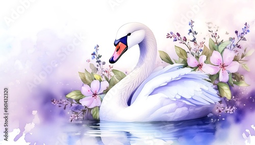 Fototapeta Naklejka Na Ścianę i Meble -  white swan on lake background