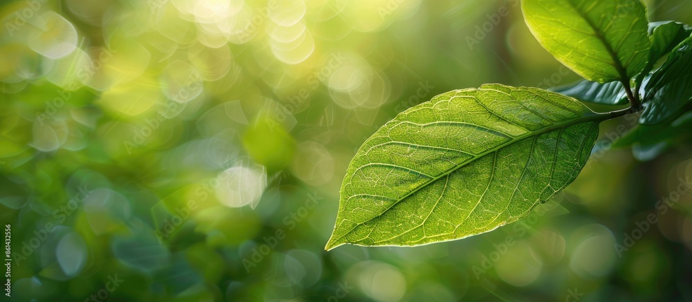 Close-up image of a green leaf in a garden with a blurred green background, representing a natural green wallpaper concept with copy space image. Close-up image of a green leaf in a garden with a blurred green background, representing a natural green wallpaper concept with copy space image.