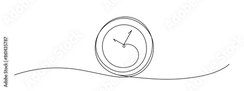Clock drawn symbol. One line art continuous icon