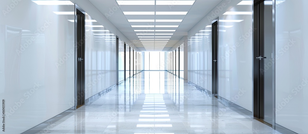 Corridor in office with extensive empty wall for copy space image. Corridor in office with extensive empty wall for copy space image.