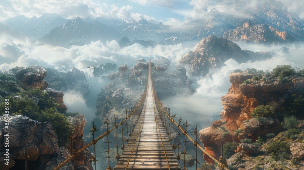 Obraz premium Suspension bridge in a desert area.