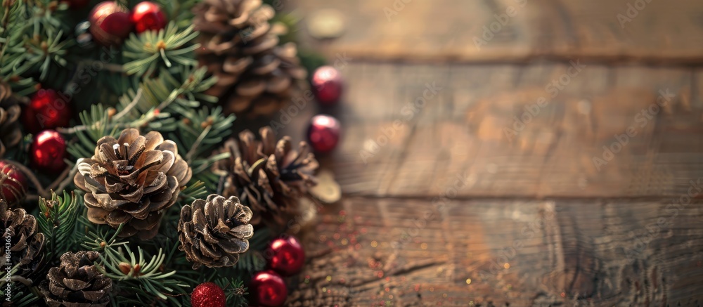 Close-up view of a Christmas decoration against a wooden backdrop with copy space image. Close-up view of a Christmas decoration against a wooden backdrop with copy space image.