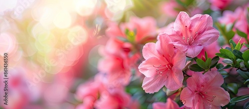 Close-up view of blooming pink flower bushes with a soft focus, providing copy space in the image.