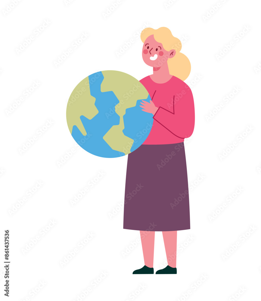 Fototapeta premium woman holding globe map