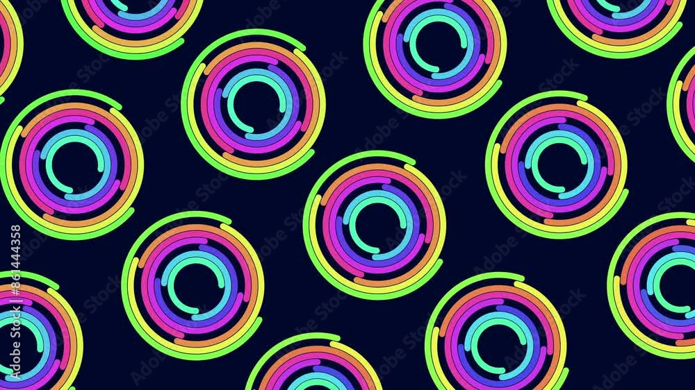 A symmetrical spiral of colorful circles on a black background. The circles overlap, forming a vibrant pattern that is visually mesmerizing A symmetrical spiral of colorful circles on a black background. The circles overlap, forming a vibrant pattern that is visually mesmerizing